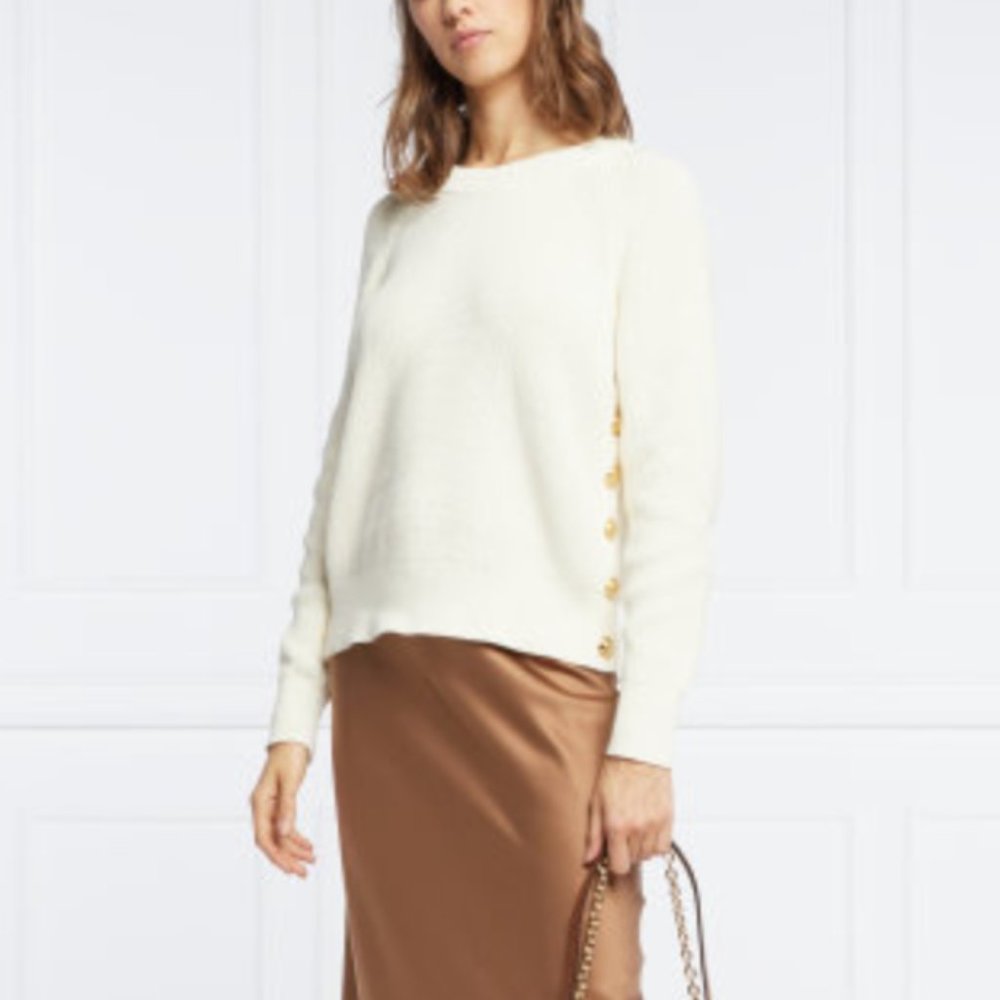 Michael Kors Cream Gold Button Knit Sweater